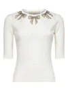 Valentino Ivory Pointelle Knit Embroidered Bows Top In White