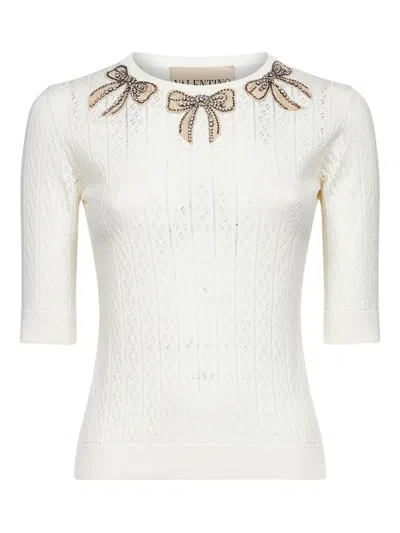 VALENTINO CRYSTAL-EMBELLISHED BOW-DETAIL SWEATER