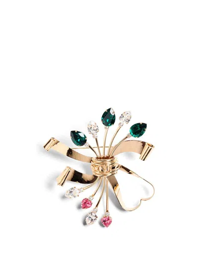 Valentino Garavani Crystal Embellished Brooch In Gold
