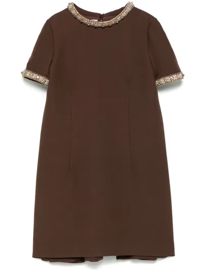 Valentino Kristallverziertes Kleid In Braun