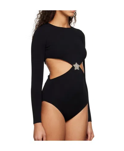 Valentino Crystal-embellished Cut-out Bodysuit In Black