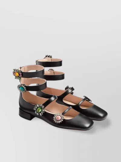 Valentino Garavani Crystal Embellished Flat Shoes In Nero/crystal/multi