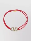 Valentino Garavani Crystal Embellished Gold-tone Cord Bracelet In Red