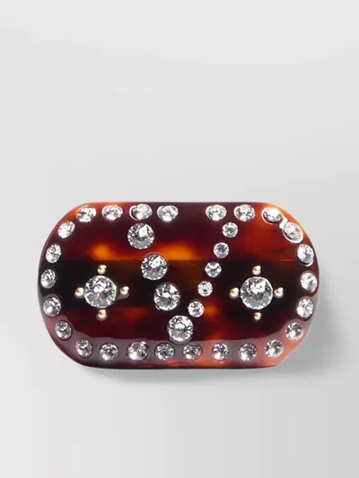 Valentino Garavani Tortoiseshell Green Hair Clip With Crystals And Gold Details