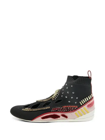 Pre-owned Valentino Garavani Crystal Embellished High-top Sneakers In Black