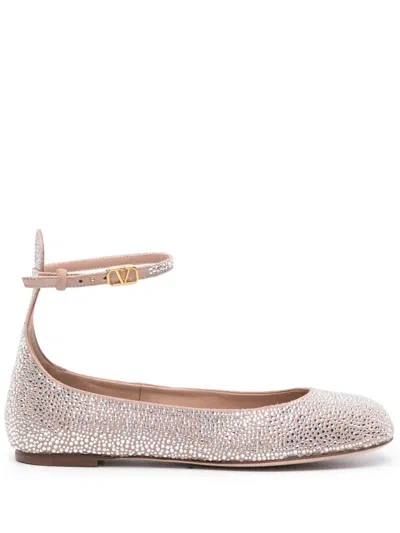 Valentino Garavani Crystal-embellished Leather Ballerina Shoes In Pink