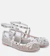 Valentino Rockstud Bow-detail Mesh Ballet Flats In Grau