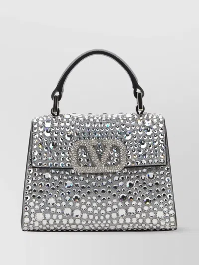 Valentino Garavani Mini Vsling Embroidered Handbag In Gray
