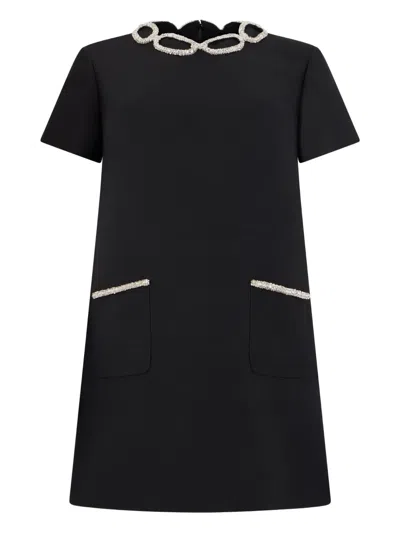 Valentino Crystal-embellished Mini Dress In Black