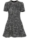 Valentino Tweed Crystal Collar Fit-flare Wool Mini Dress In Schwarz