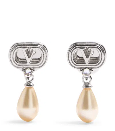 Valentino Garavani Crystal-embellished Ovalette Earrings In Silver