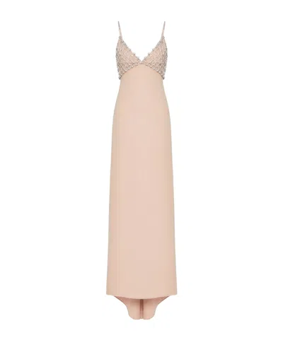 Valentino Crystal-embellished Silk Gown In Poudre/silver