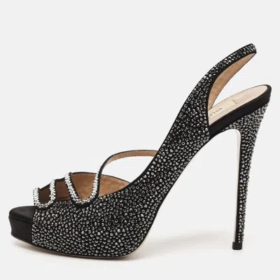 Pre-owned Valentino Garavani Crystal Embellished Size 40 Black Suede Platform Sandals