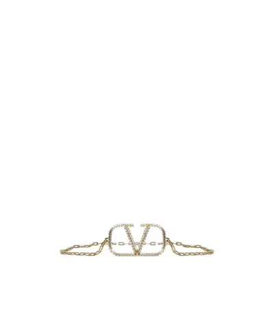 Valentino Garavani Crystal-embellished Vlogo Chain Belt In Nude