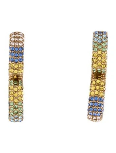 Pre-owned Valentino Garavani Crystal Embellished Vlogo Hoop Earrings In Multi