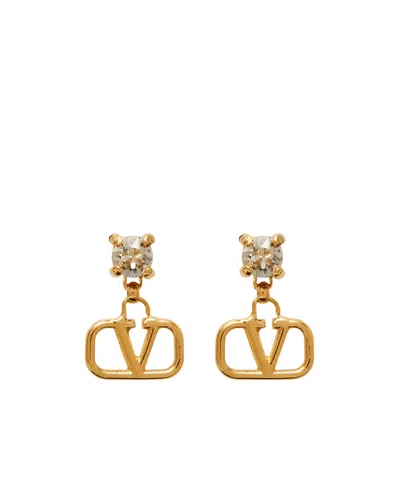 Valentino Garavani Crystal-embellished Vlogo Pendant Earrings In Yellow