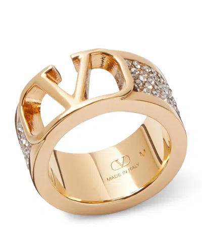 Valentino Garavani Crystal-embellished Vlogo Ring In Gold