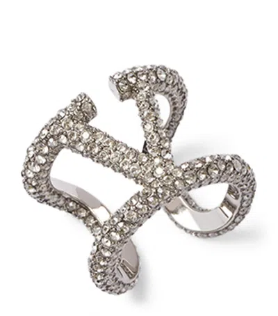 Valentino Garavani Crystal-embellished Vlogo Ring In Metallic