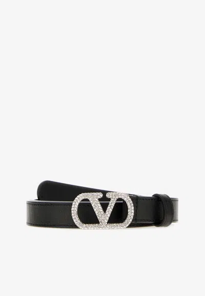 Valentino Garavani Crystal Embellished Vlogo Signature Belt In Black