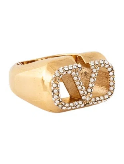 Pre-owned Valentino Garavani Crystal Embellished Vlogo Signet Ring In Multicolor