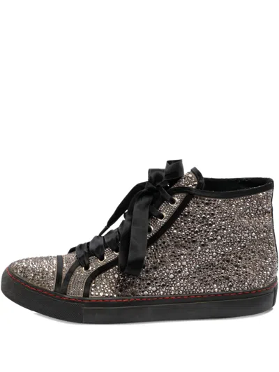 Pre-owned Valentino Garavani Crystal-embellishment High-top Sneakers In Silver