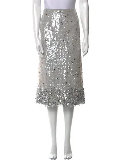 Pre-owned Valentino Crystal Embellishments Midi Length Skirt W/ Tags In Neutral