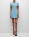 VALENTINO CRYSTAL EMBROIDERED CREPE SHORT-SLEEVE MINI SHIRTDRESS