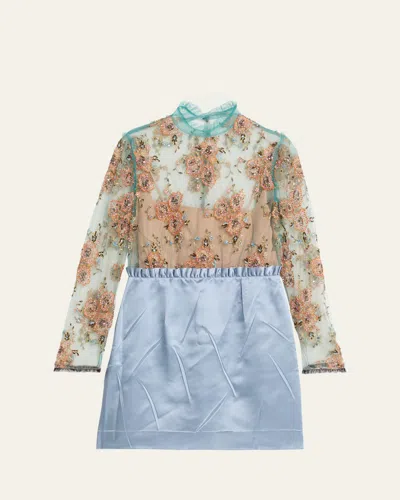 Valentino Crystal Embroidered Tulle And Satin Mini Dress In Blue