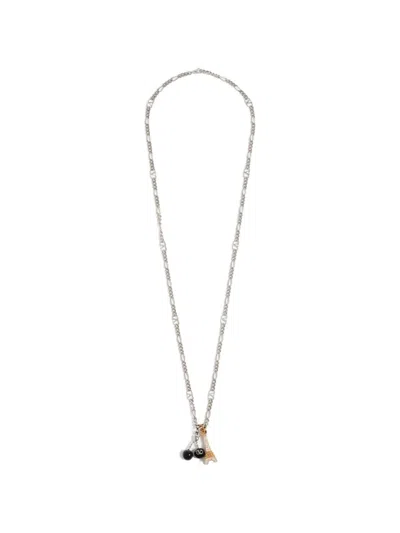 Valentino Garavani Crystal Enamel-eiffel Tower Pendant Necklace In Silver