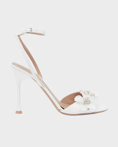 Valentino Garavani Crystal Flower Ankle-strap Sandals In 0bo Bianco