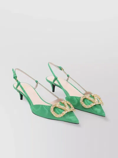 VALENTINO GARAVANI CRYSTAL POINTED TOE SLING BACK SANDALS