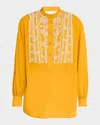 Valentino Crystal Ruffle Bib Cotton Muslin Top In Clay