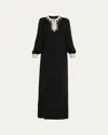 Valentino Crystal Silk Georgette Long-sleeve Gown In Multi