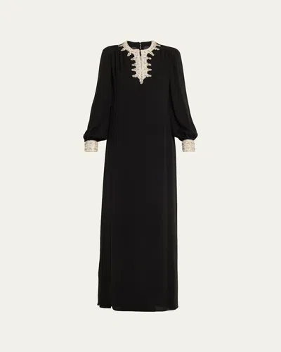Valentino Crystal Silk Georgette Long-sleeve Gown In Multi