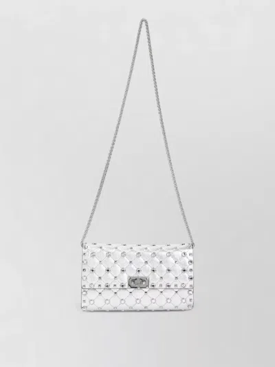 Valentino Garavani Crystal Studded Leather Crossbody Chain Bag In Silver