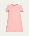 Valentino Crystal-trimmed Short-sleeve Shift Mini Dress In Rose Multi