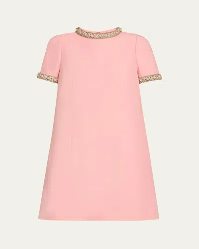Valentino Crystal-trimmed Short-sleeve Shift Mini Dress In Rose Multi
