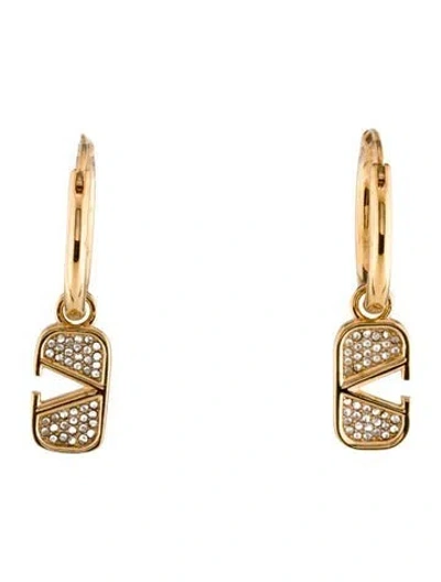 Pre-owned Valentino Garavani Crystal V Logo Signature Charm Hoop Earrings In Transparent