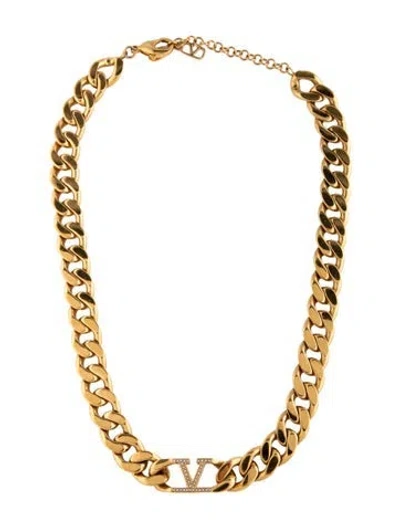 Pre-owned Valentino Garavani Crystal Vlogo Chain Choker Necklace, 19.5" In Clear