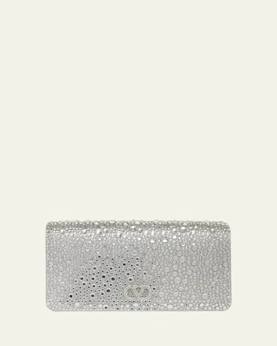 Valentino Garavani Crystal Vlogo Clutch Bag In Silver