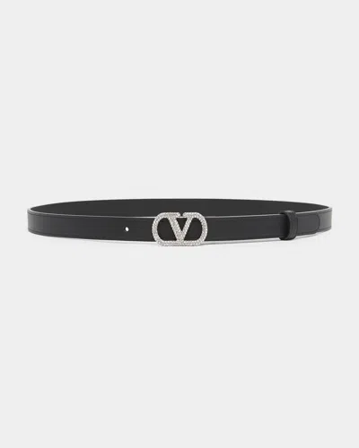 Valentino Garavani Crystal Vlogo Leather Belt, 20mm In Blue