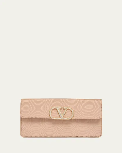 Valentino Garavani Crystal Vlogo Moire Clutch Bag In Pink