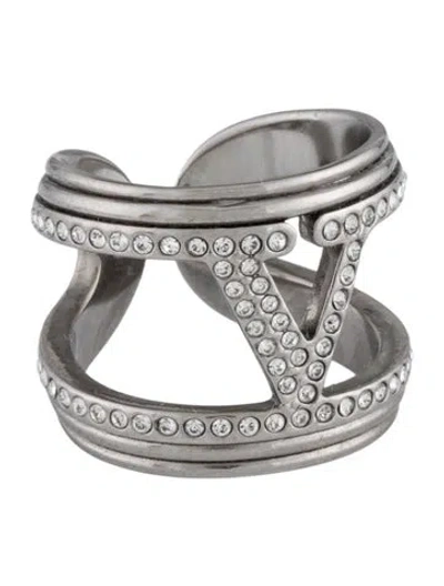 Pre-owned Valentino Garavani Crystal Vlogo Ring In Multicolor