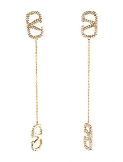 Pre-owned Valentino Garavani Crystal Vlogo Signature Drop Earrings In Multi
