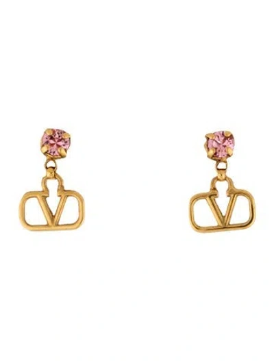 Pre-owned Valentino Garavani Crystal Vlogo Signature Drop Earrings In Multicolor
