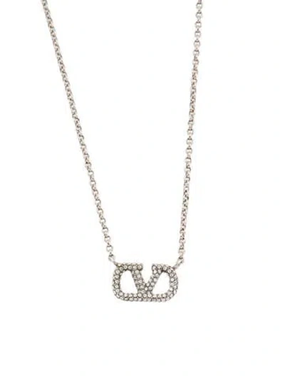 Pre-owned Valentino Garavani Crystal Vlogo Signature Pendant Necklace, 29" In Transparent