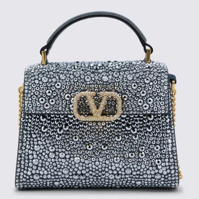 Valentino Garavani Crystal Vsling Small Top Handle Bag In Silver