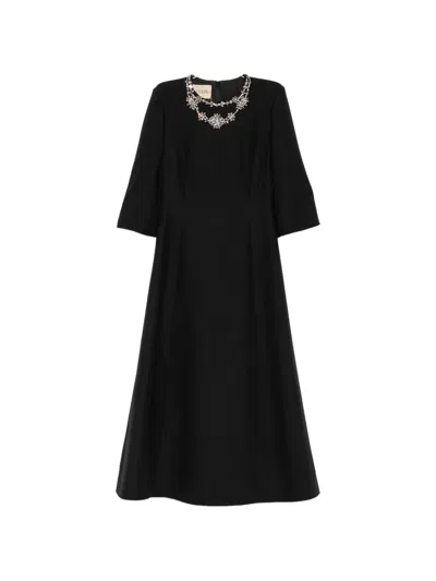 Valentino Crystal-embellished A-line Midi Dress In Black