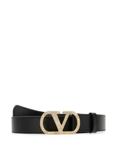 Valentino Garavani 3 Cm Calf Leather Vlogo Signature Belt With Antiqued Golden Brass Finish In Red