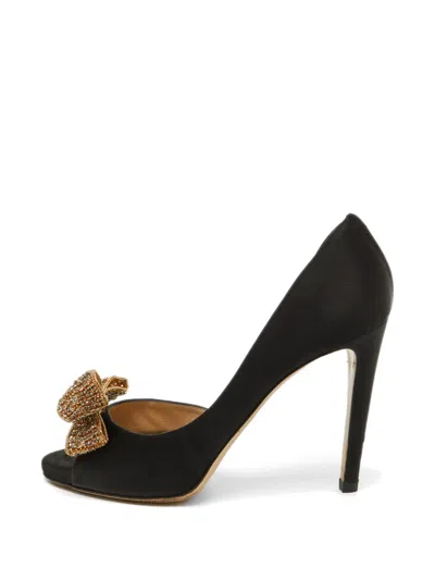Pre-owned Valentino Garavani Crystal-embellished Bow Pumps In Black